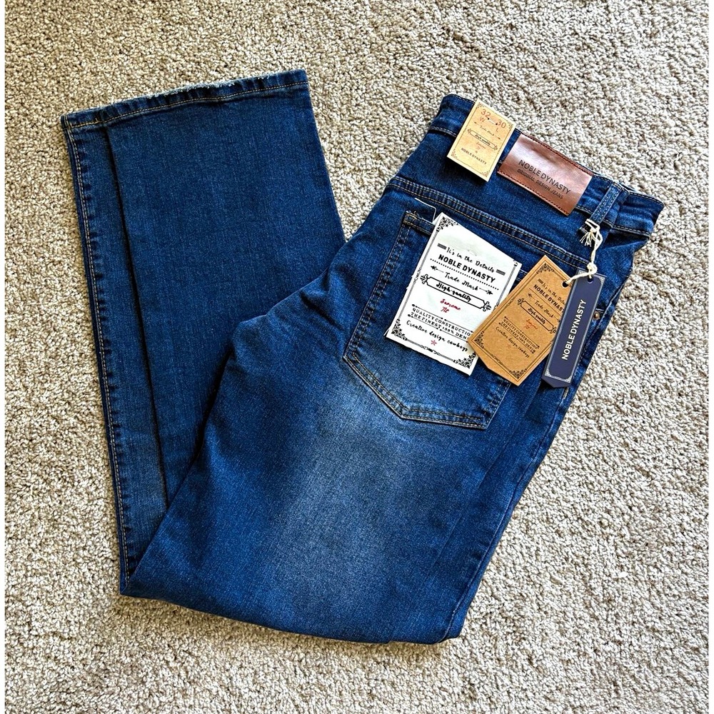 Noble Dynasty Men's Blue Denim Jeans Straight Leg 32x30